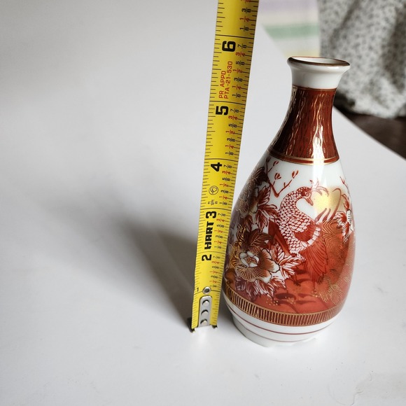 Vintage Japanese Sake Bottle Vase Porcelain Red Gold Peacock Floral Decor‎ - Picture 3 of 7